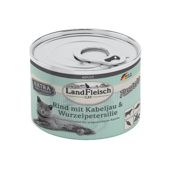 LandFleisch Cat Adult Pastete Rind+Kabeljau+Wurzelpetersi