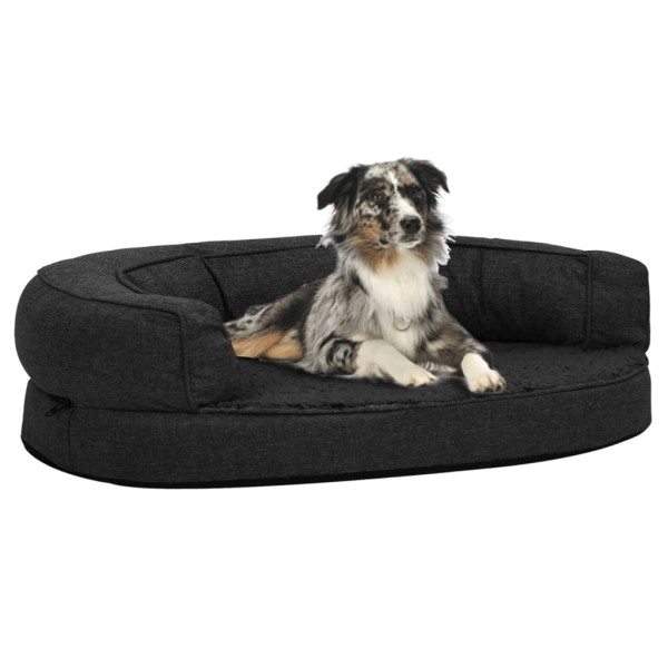 Hundematratze Ergonomisch 90x64 cm Leinenoptik Fleece Schwarz