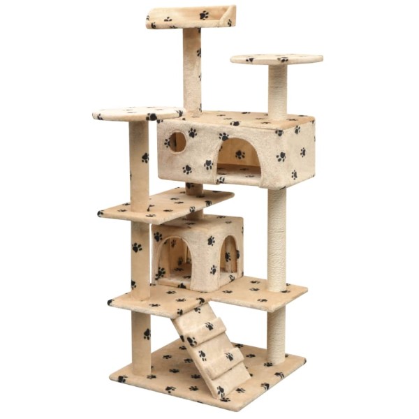 Katzen-Kratzbaum 125 cm Pfoten-Aufdruck Beige