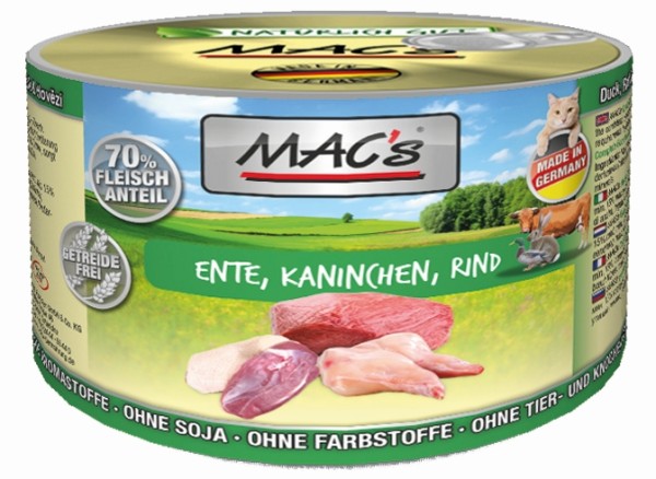 Macs Cat Ente, Kaninchen & Rind 200g Dose