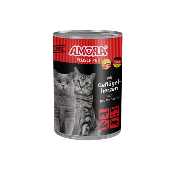 Amora Cat Fleisch Pur mit Geflügelherzen - 400g