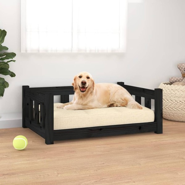 Hundebett Schwarz 75,5x55,5x28 cm Massivholz Kiefer