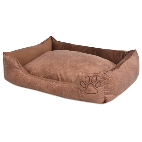 Hundebett mit Kissen PU Kunstleder Größe S Beige