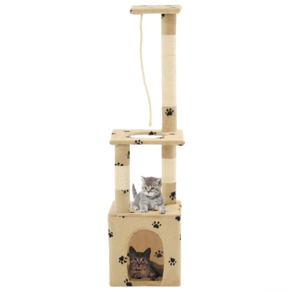 Katzen-Kratzbaum mit Sisal-Säulen 109 cm Beige Pfoten-Muster