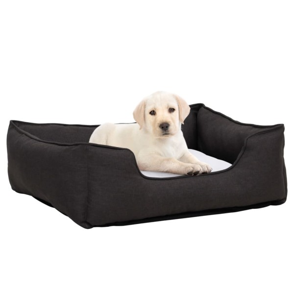 Hundebett Dunkelgrau-Weiß 65x50x20 cm Fleece Leinenoptik